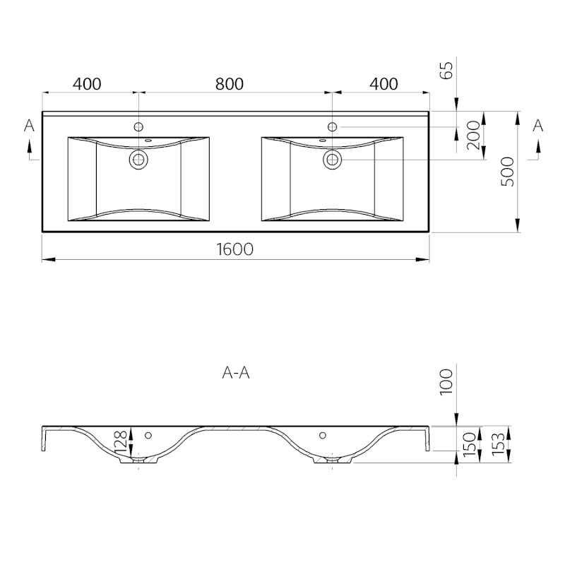 FLAVIA dvojumyvadlo, litý mramor, 160x50cm, bílá 68164