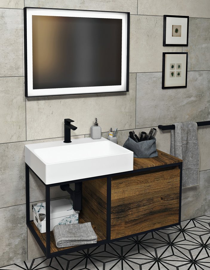 SORT zrcadlo s LED osvětlením 120x70cm, černá mat ST120