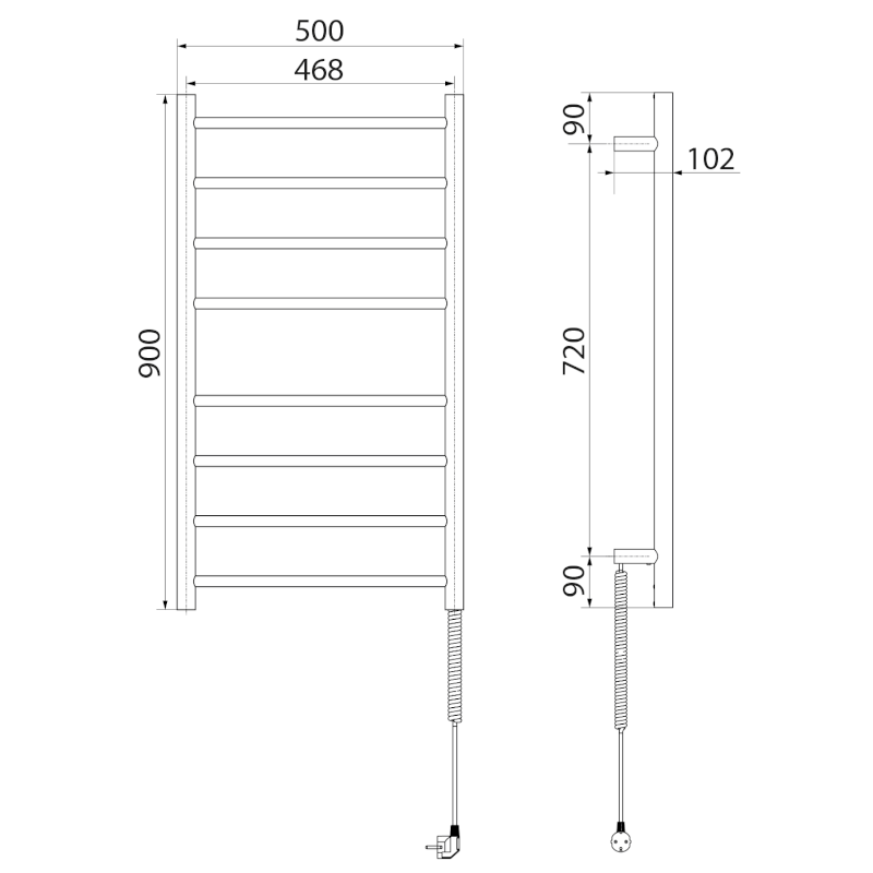 REDONDO elektrický sušák ručníků, kulatý, 500x900 mm, 75 W, černá mat ER220BV