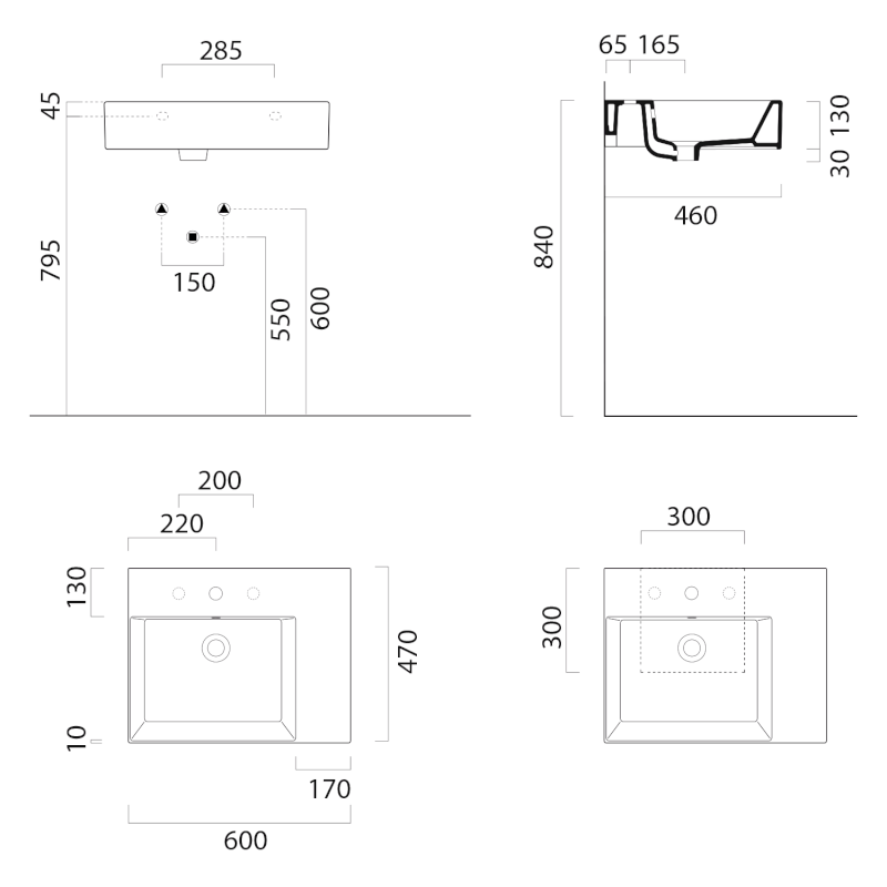 KUBE X keramické umyvadlo 60x47cm, s odkládací plochou vpravo, bez otvoru, černá mat 9438026