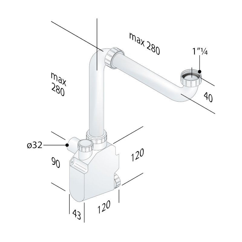 SQUID nábytkový sifon šetřící místo, 5/4