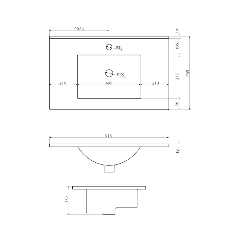 SLIM keramické umyvadlo, nábytkové, 90x46,5cm, bílá 1601-90