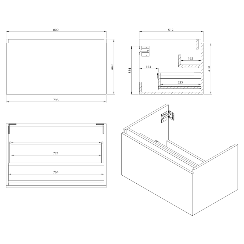 LOREA umyvadlová skříňka 80x44x51,2cm, 1x zásuvka, dub alabama/bílá mat LE080-2231