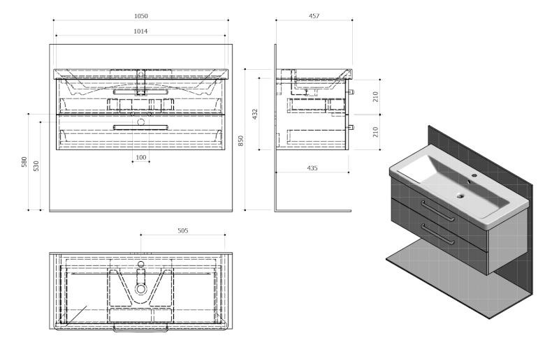 THEIA umyvadlová skříňka 101,4x43,5x44,2cm, 2xzásuvka, borovice rustik TH105-1616