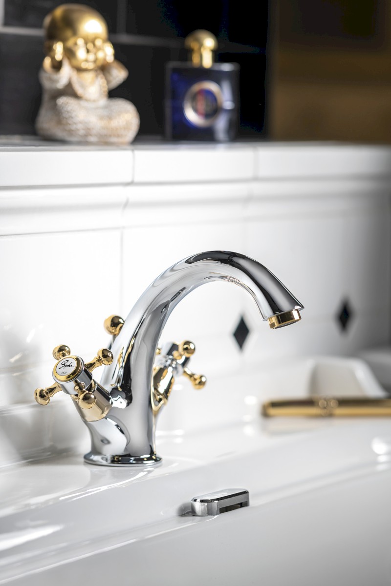 ANTEA stojánková umyvadlová baterie vysoká s výpustí, chrom/zlato 3272