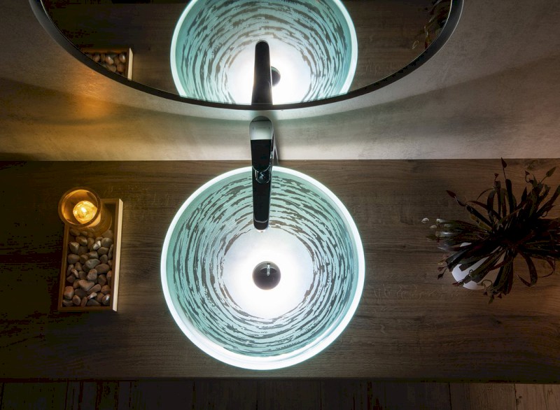 RIPPLE skleněné umyvadlo na desku Ø 42cm, čirá s motivem 2501-18