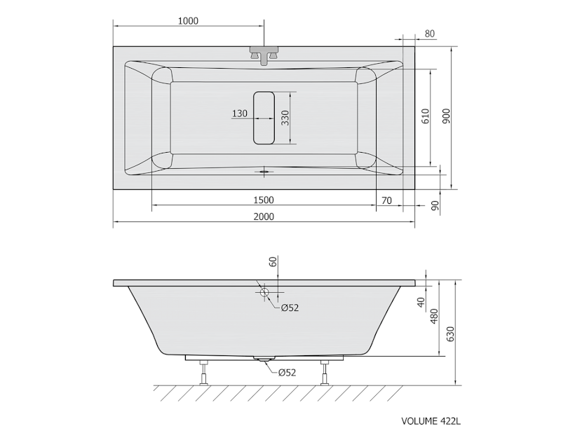 MARLENE obdélníková vana 200x90x48cm, bílá 78731