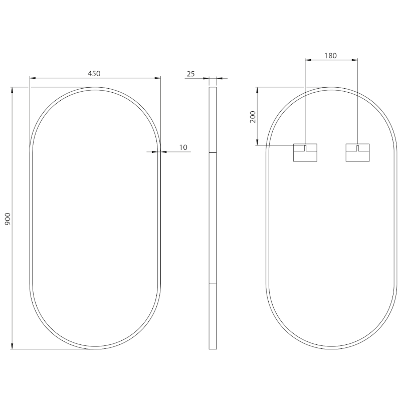 AROWANA oválné zrcadlo v rámu 45x90cm, černá mat AWB4590