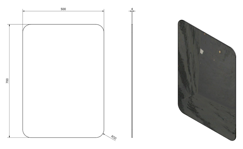 ISHAPE zrcadlo s broušenou hranou 50x70cm, zakulacené rohy, CU free AG457