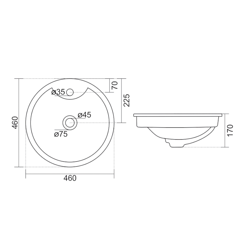SHIPRA keramické umyvadlo zápustné, průměr 46cm, bílá NP564