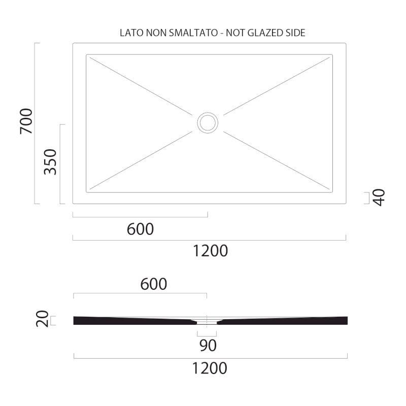 Keramická sprchová vanička, obdélník 120x70x2cm, černá mat 46120726