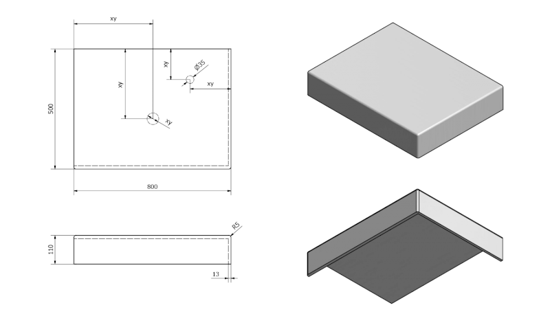 TAILOR rockstone deska 80x50 cm, provedení límce R TR080R