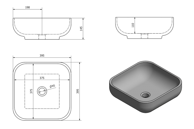 PRATA keramické umyvadlo na desku, 39,5x39,5cm, bílá AR423