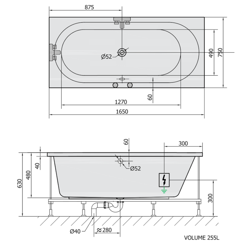 ASTRA B hydromasážní vana, 165x75x48cm, Active Hydro, chrom 32611.1010