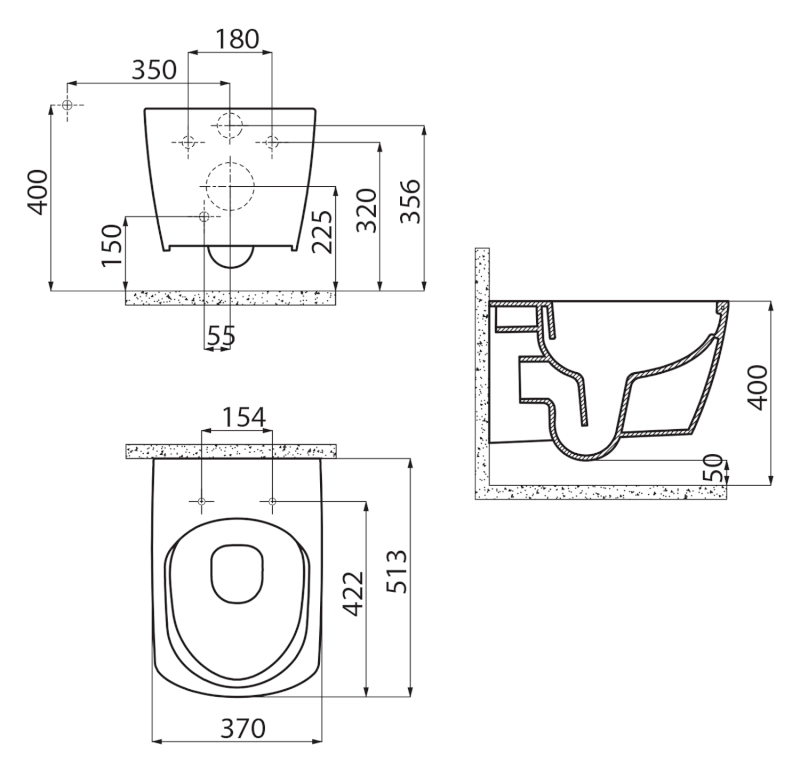 GLANC závěsná WC mísa, Rimless, 37x51,5cm, bílá GC321
