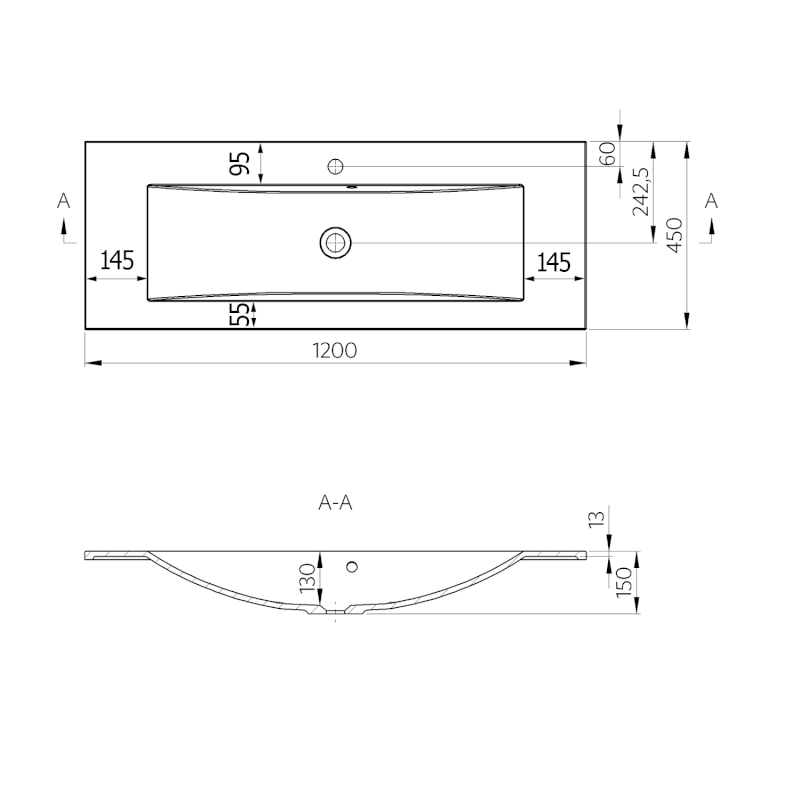 YUKON umyvadlo, litý mramor, 120x45cm, bílá YU121