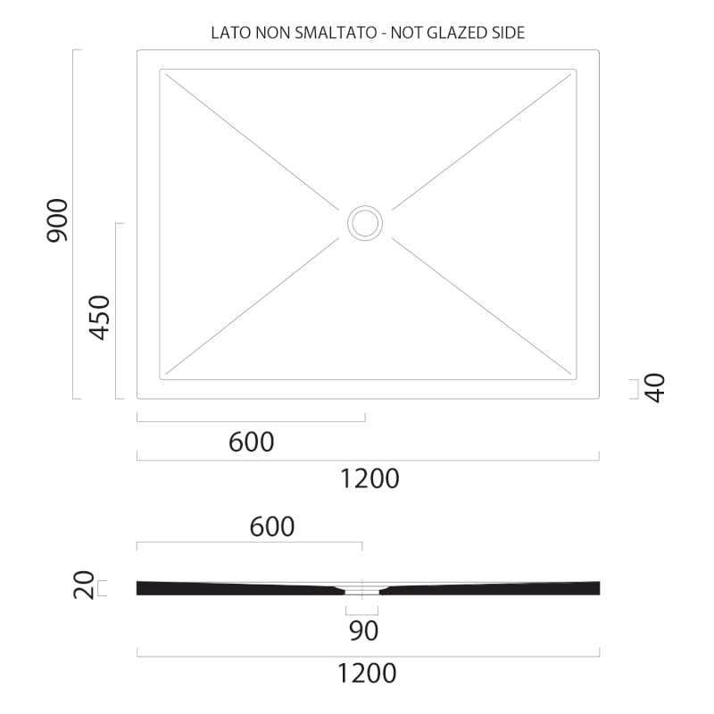 Keramická sprchová vanička, obdélník 120x90x2cm, bílá mat 46120909