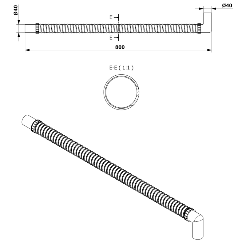 FLEXY ohebná propojovací trubka, L-80cm, koleno 40/40mm 164.321.0