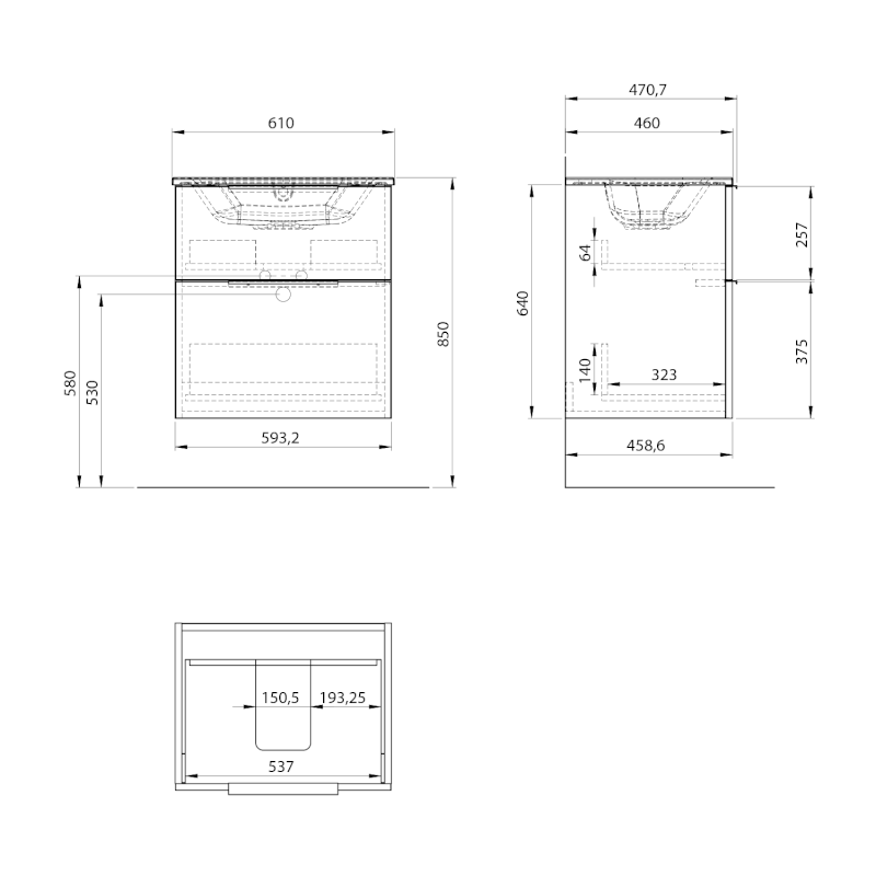 CIRASA umyvadlová skříňka 59,2x64x46cm, dub stříbrný CR601-1111