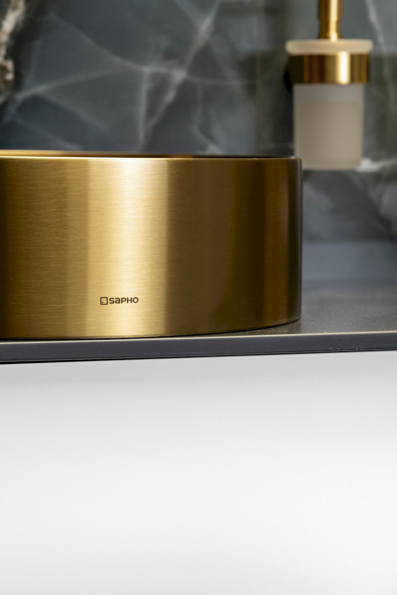 AURUM nerezové umyvadlo na desku, průměr 38cm, včetně výpusti, zlato mat AU201