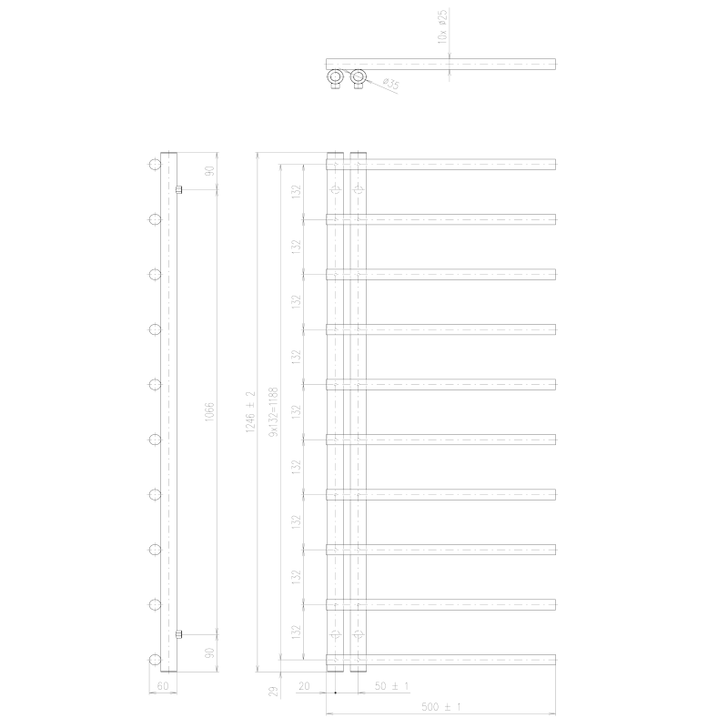 JUSTINA otopné těleso 500x1246 mm, černá mat IR546B