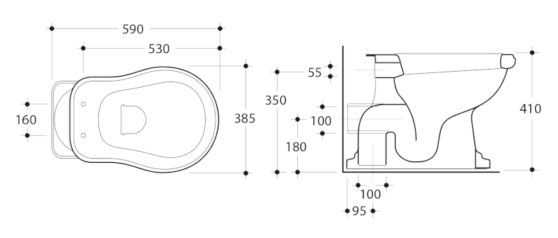 RETRO WC mísa stojící, 38,5x59cm, zadní odpad, bílá 101101