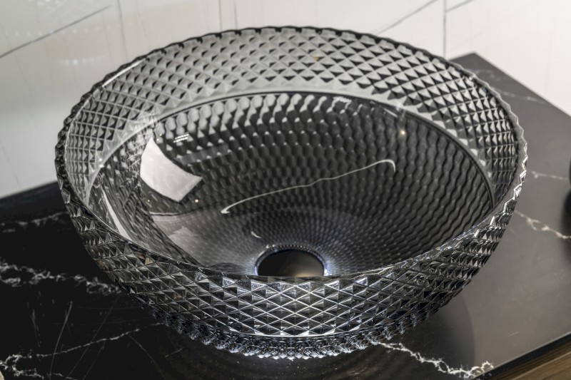 MARAC skleněné gravírované umyvadlo na desku Ø 39,5cm, černá TY310