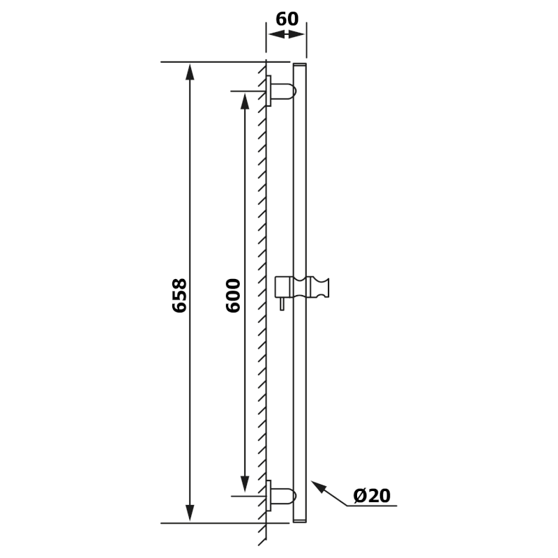 Sprchová tyč, posuvný držák, kulatá, 660mm, chrom 1202-06