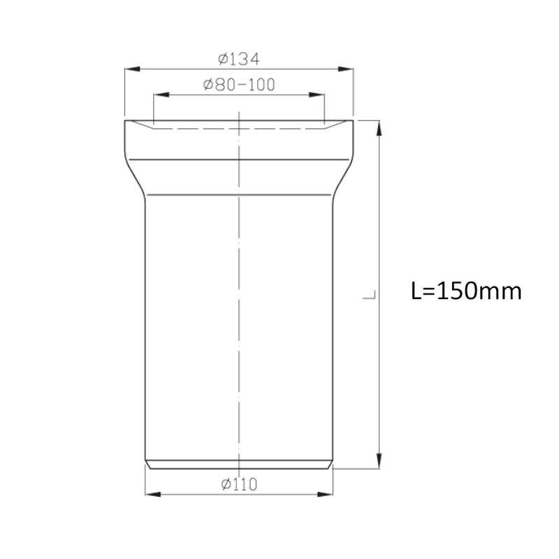 Přímý kus dopojení k WC, délka 150mm, 110mm 159.303.0