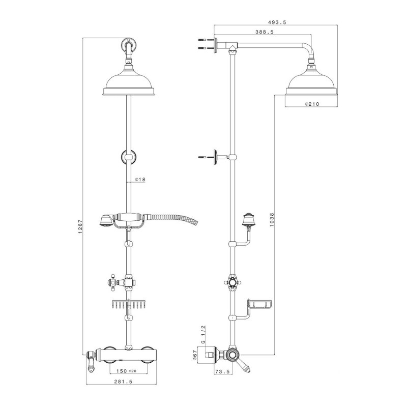 VIENNA sprchový sloup s pákovou baterií, mýdlenka, 1267mm, chrom VO139