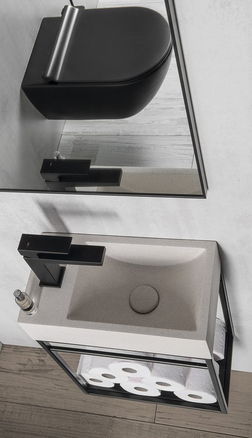 CREST L betonové umývátko, nástěnné, včetně výpusti, 40x22cm, bílý pískovec AR410