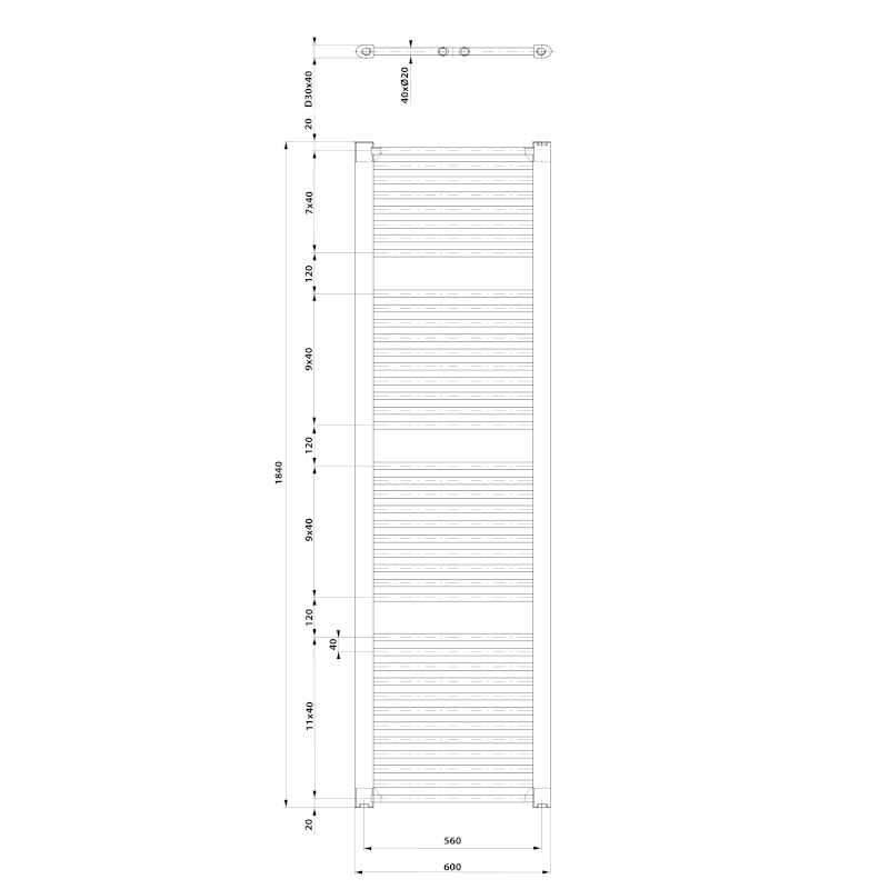 DIRECT otopné těleso s bočním připojením 600x1850 mm, bílá ILR86T