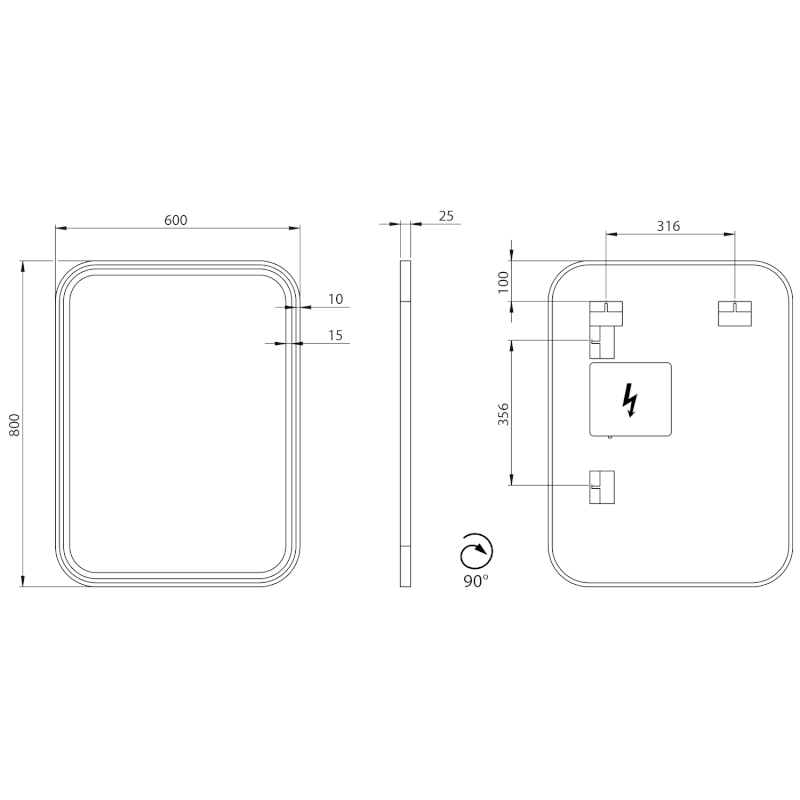 CETIS zrcadlo s LED osvětlením 60x80cm, černá mat CT080