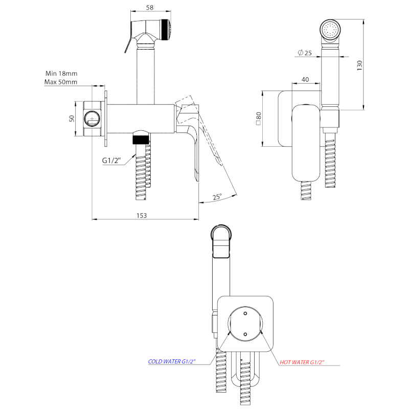 SPY podomítková bidetová baterie se Stop sprškou, zlato PY13/17