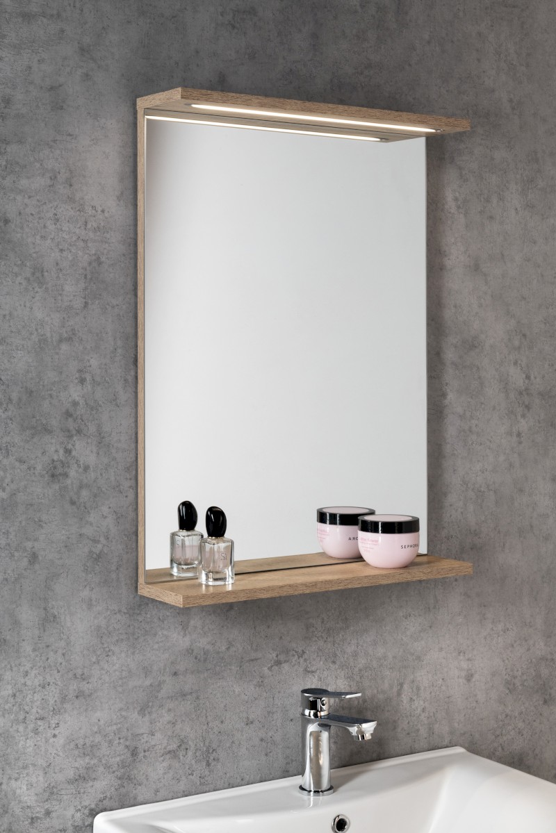 KORIN STRIP zrcadlo s LED osvětlením 50x70x12cm, dub platin KO995S