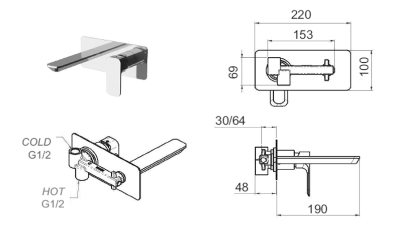 SPY podomítková umyvadlová baterie, černá mat PY08/15