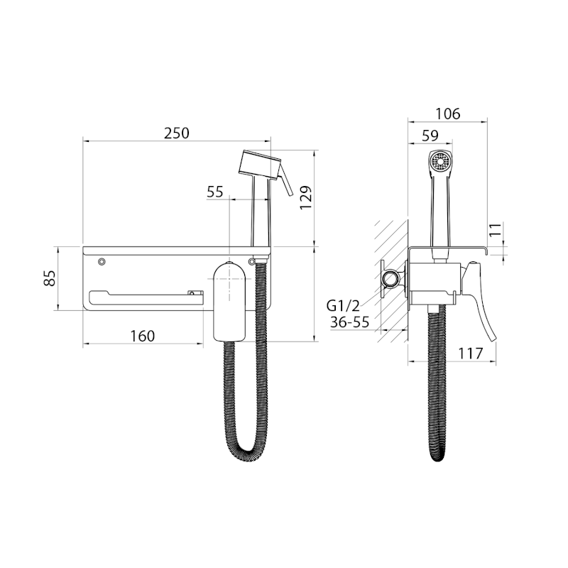 Podomítková bidetová baterie se Stop sprškou a držákem toaletního papíru, chrom TJ040