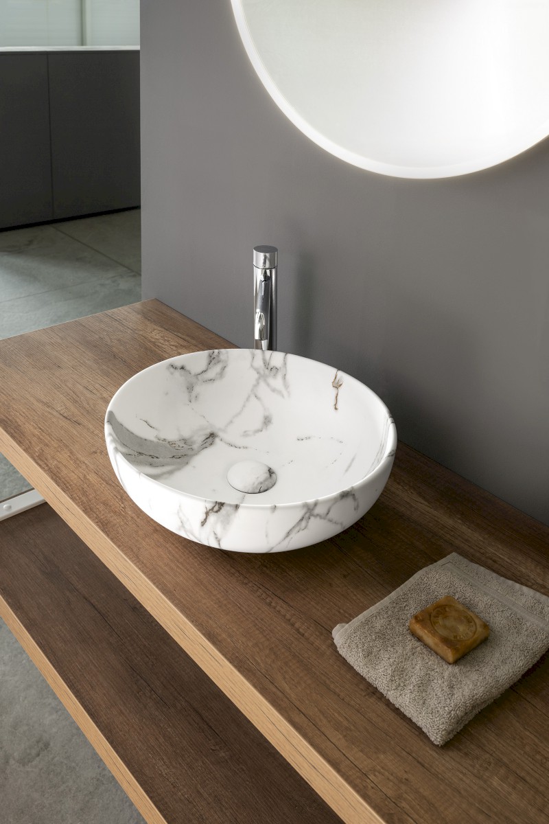 RONDANE keramické umyvadlo na desku Ø 41cm, bianco carrara AR435BC