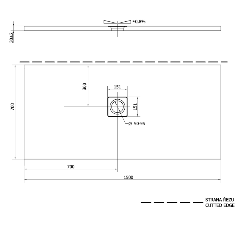 FLEXIA vanička z litého mramoru s možností úpravy rozměru, 150x70cm 90131