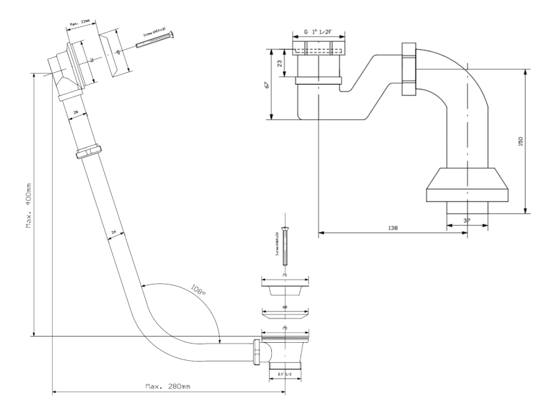 RETRO vanová souprava pro vnější instalaci, řetízek, včetně sifonu, zlato 71791
