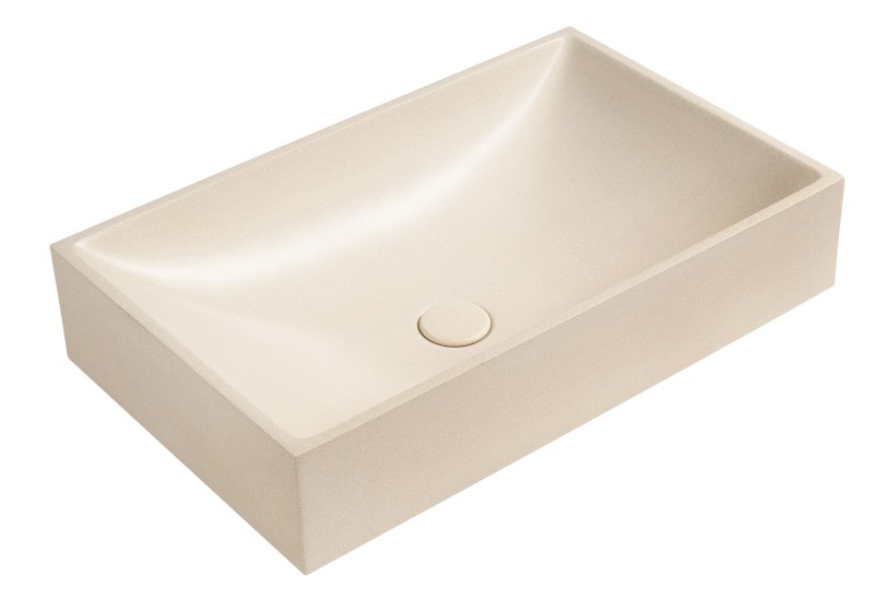 TARANT betonové umyvadlo včetně výpusti, 58x36cm, bílý pískovec AR472