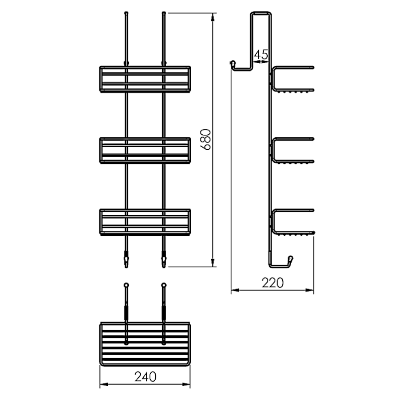 CHROM LINE police do sprchy závěsná, 240x680x220mm, chrom 2486