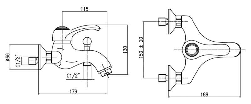KIRKÉ nástěnná vanová baterie, zlato KI10Z