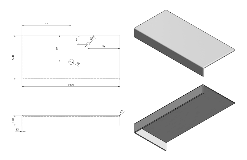 TAILOR rockstone deska 140x50 cm, provedení límce L TR140L