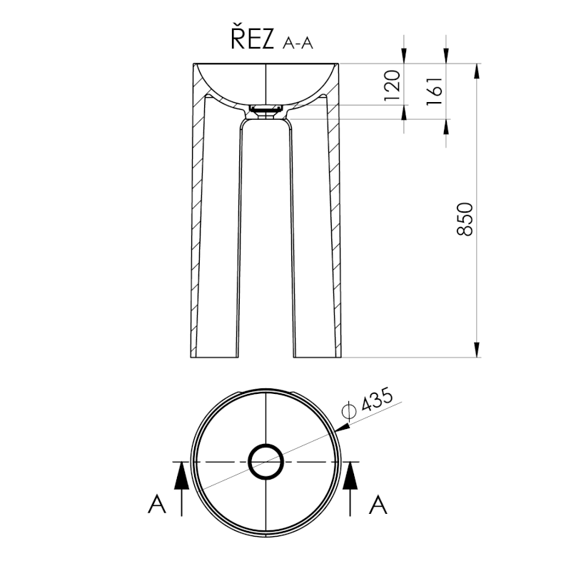 ALTONA umyvadlo volně stojící, litý mramor, průměr 43,5x85cm, kryt výpusti, bílá mat AT435