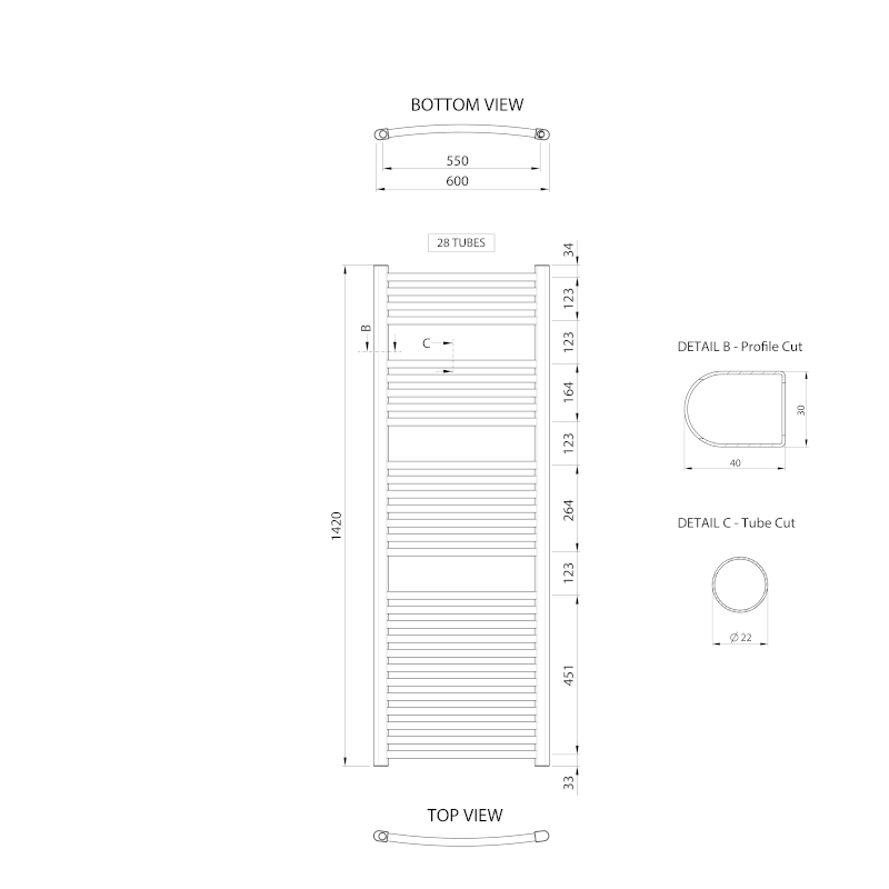 ALYA otopné těleso oblé 600x1420mm, chrom LLC204