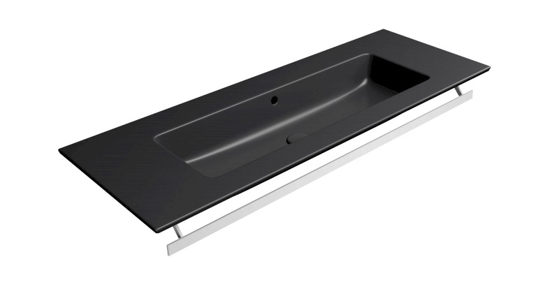 PURA keramické umyvadlo Slim 122x46cm, bez otvoru, černá mat 8887026