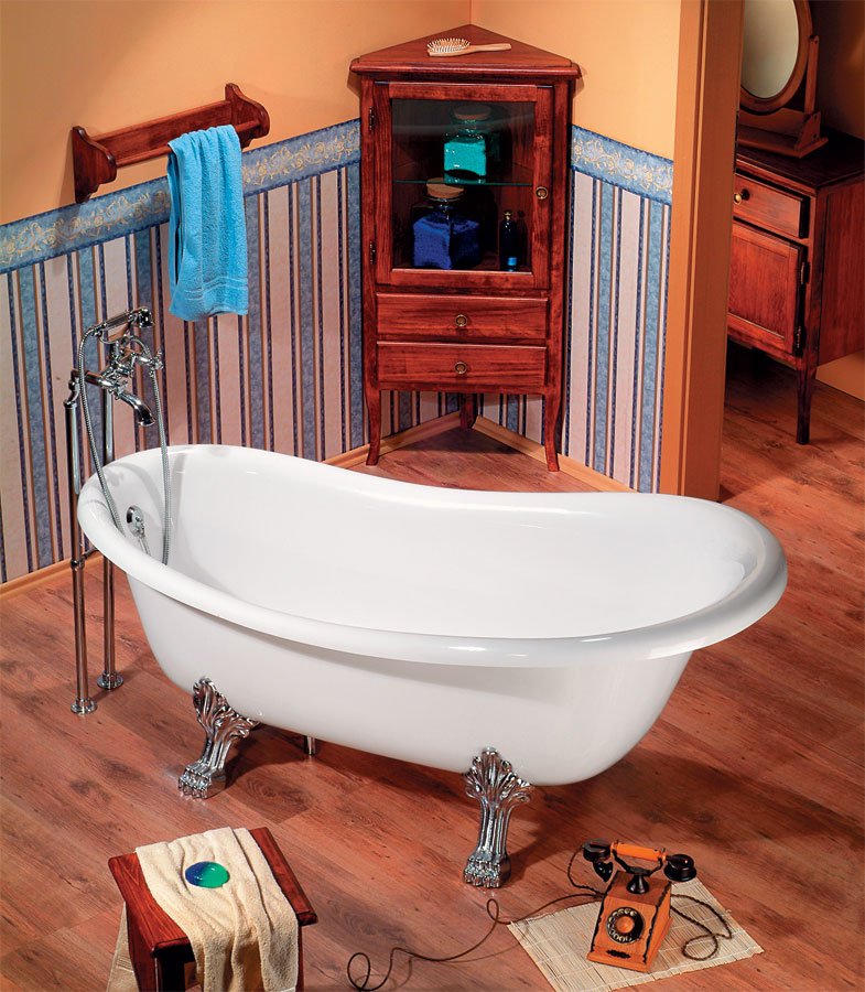 RETRO volně stojící vana 147x69,5x67,5cm, nohy chrom mat, bílá 85316