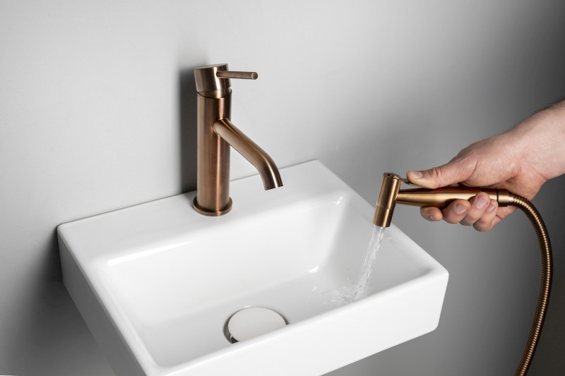 RHAPSODY stojánková umyvadlová baterie s bidetovou sprchou, měď mat 1209-09PG