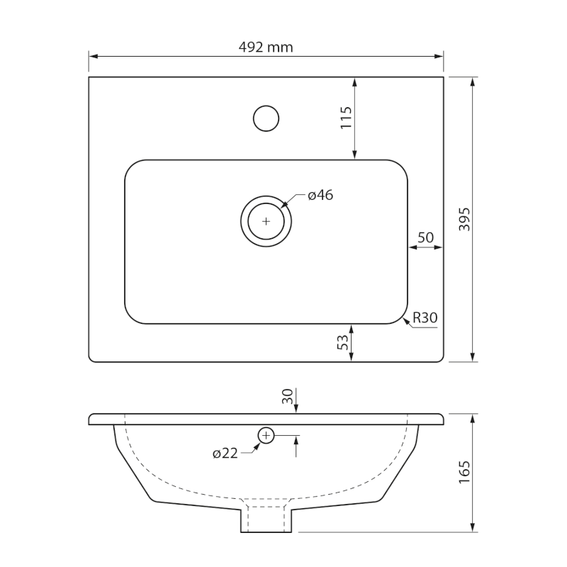 PRACTICO keramické umyvadlo nábytkové 50x40cm, bílá 44050